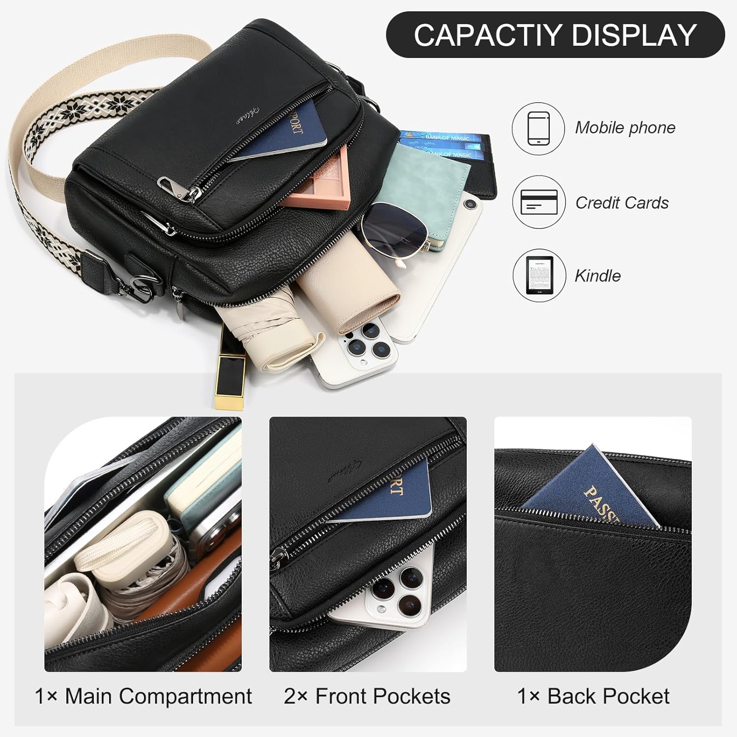 Women'S Cross Body Bags, Crossbody Bags for Women with Anti-Theft Function 4 Zip Compartments Women Shoulder Handbags with Adjustable Wide Strap