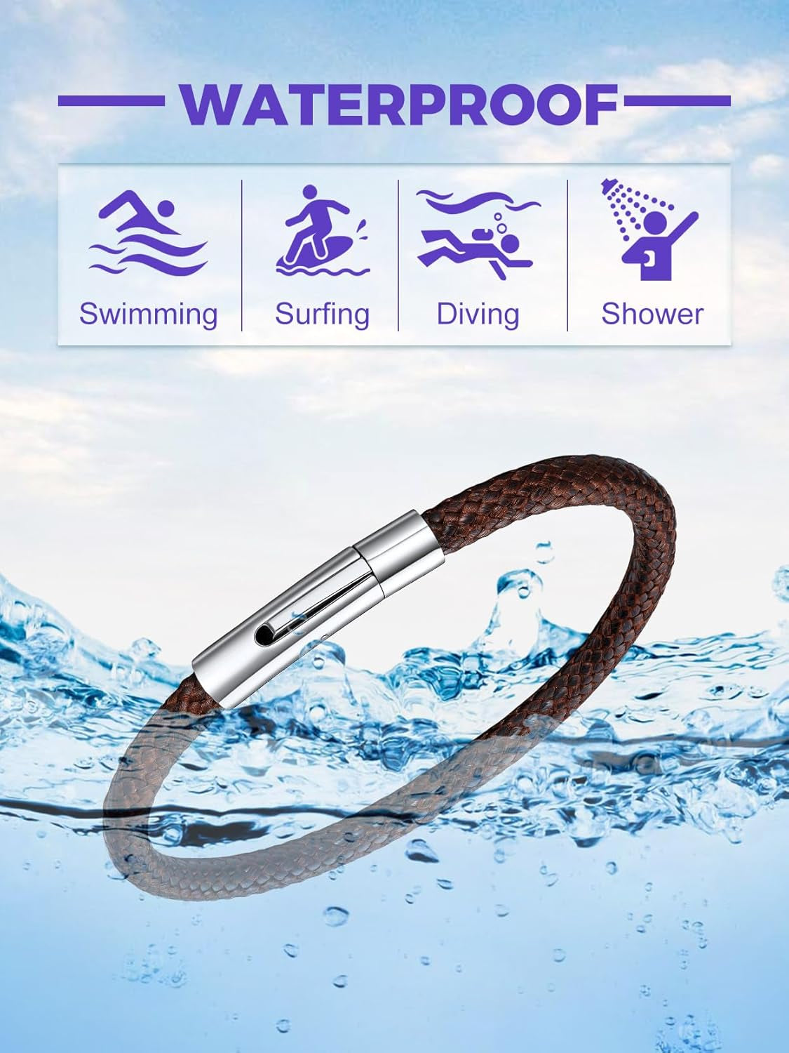Mens Waterproof Leather Bracelet, Customisable Monolayer/Double Layers Braided Wax Rope Bracelets for Men, 18/20/22CM, Come with Gift Packaging