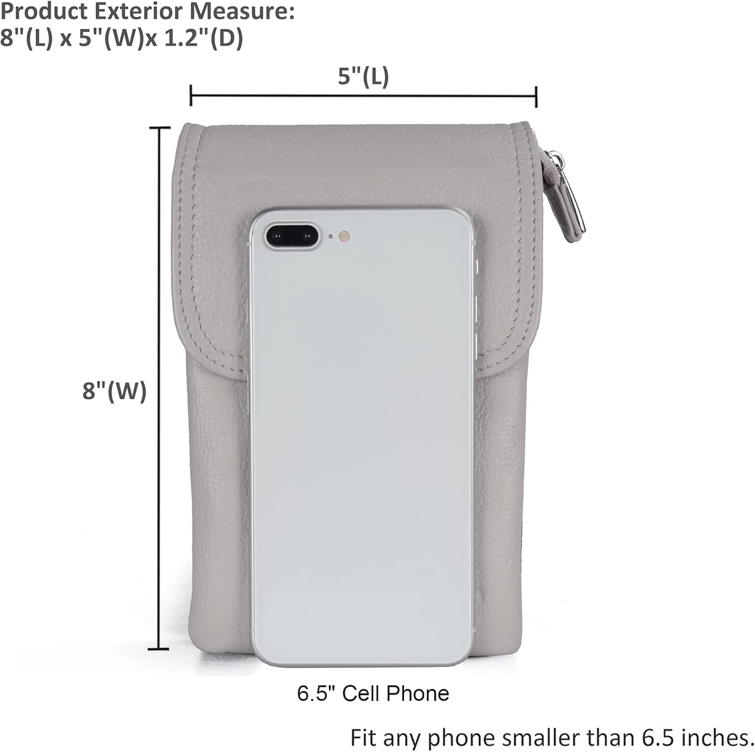 Genuine Leather Phone Bag, Real Leather Phone Purse Wallet, Small Cell Phone Crossbody Bag for Women with Long Strap and Key Ring - Fit 8 plus or Phone Less 6.5 Inch