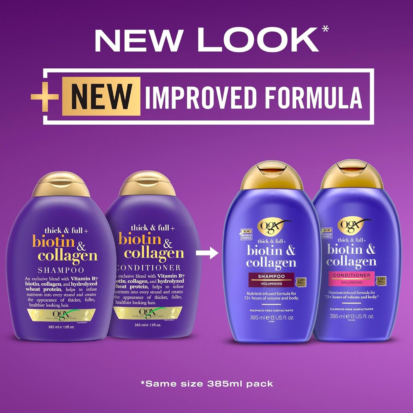 Biotin and Collagen Volumising Hair Shampoo, Thick and Full, with Vitamin B7 Biotin, and Collagen, for Fine Hair, Sulfate Free Surfactants, 385Ml