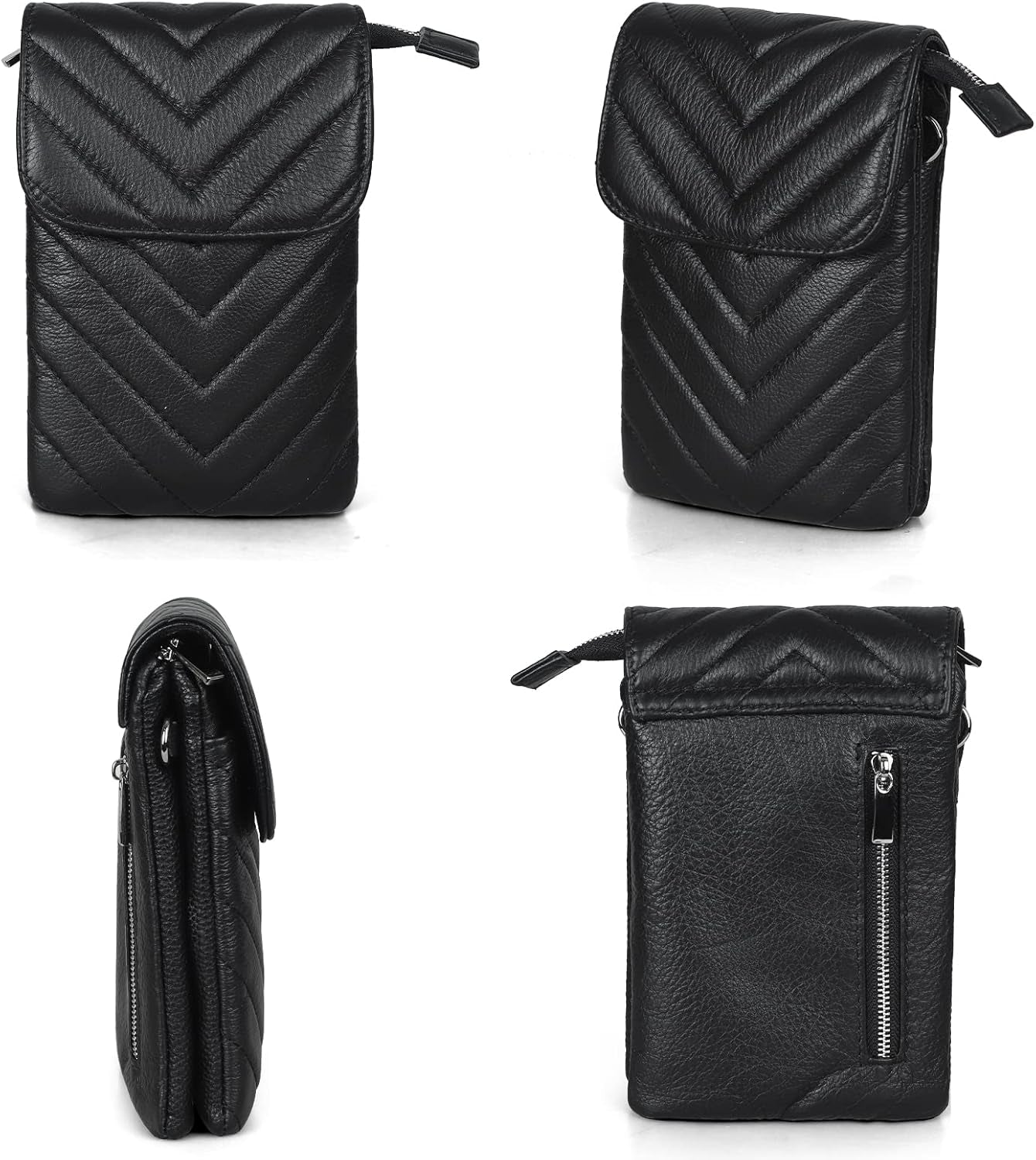 Genuine Leather Phone Bag, Real Leather Phone Purse - Small Cross Body Bag for Women with Long Strap and Key Ring - Fit 8 plus or Less 6.5 Inch