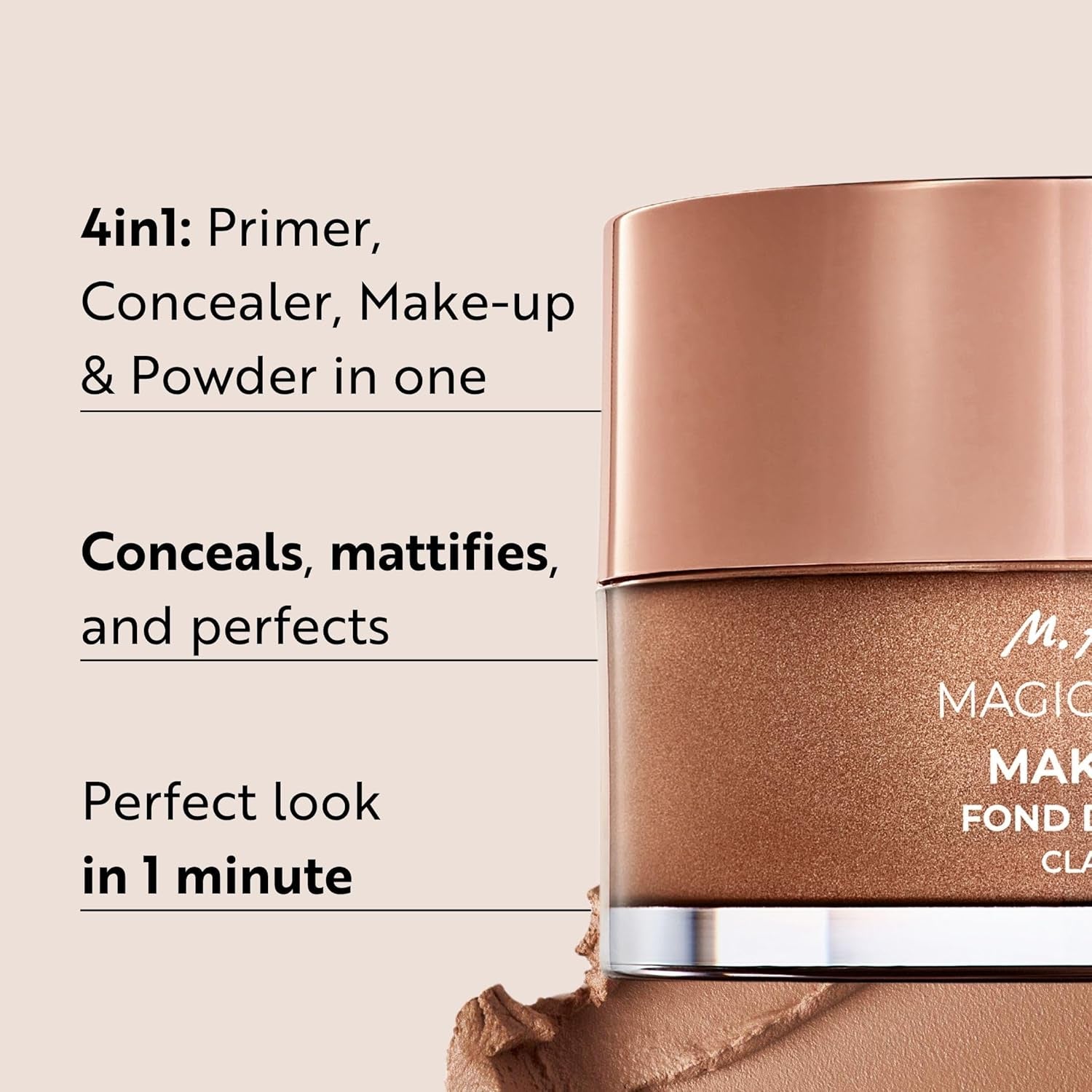 Magic Finish Make-Up Mousse Classic (1.01 Fl Oz) – 4In1 Primer, Foundation, Concealer & Powder with Buildable Coverage, Hides Redness and Dark Spots, Vegan, for Light to Medium Skin Tones