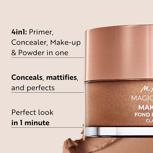 Magic Finish Make-Up Mousse Classic (1.01 Fl Oz) – 4In1 Primer, Foundation, Concealer & Powder with Buildable Coverage, Hides Redness and Dark Spots, Vegan, for Light to Medium Skin Tones