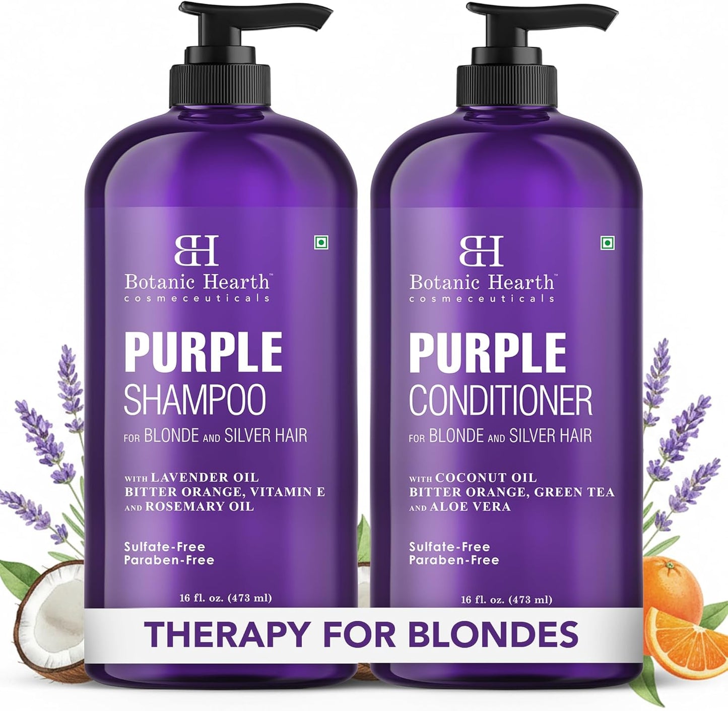 2 X 16 Fl Oz (473 Ml) Lavender Purple Shampoo & Conditioner Set for Blonde, Silver & Grey Hair – Anti-Brass Toning Care, Enhances Highlights, Sulphate & Paraben Free