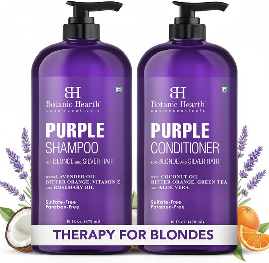 2 X 16 Fl Oz (473 Ml) Lavender Purple Shampoo & Conditioner Set for Blonde, Silver & Grey Hair – Anti-Brass Toning Care, Enhances Highlights, Sulphate & Paraben Free