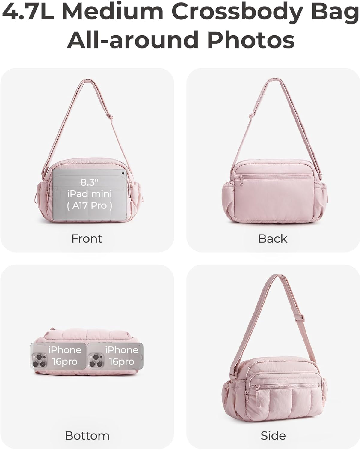 Crossbody Bag for Women Trave Crossbody Purse Puffy Quilted Shoulder Handbag with RFID Blocking Slots for Daily Use, Hiking, Shopping