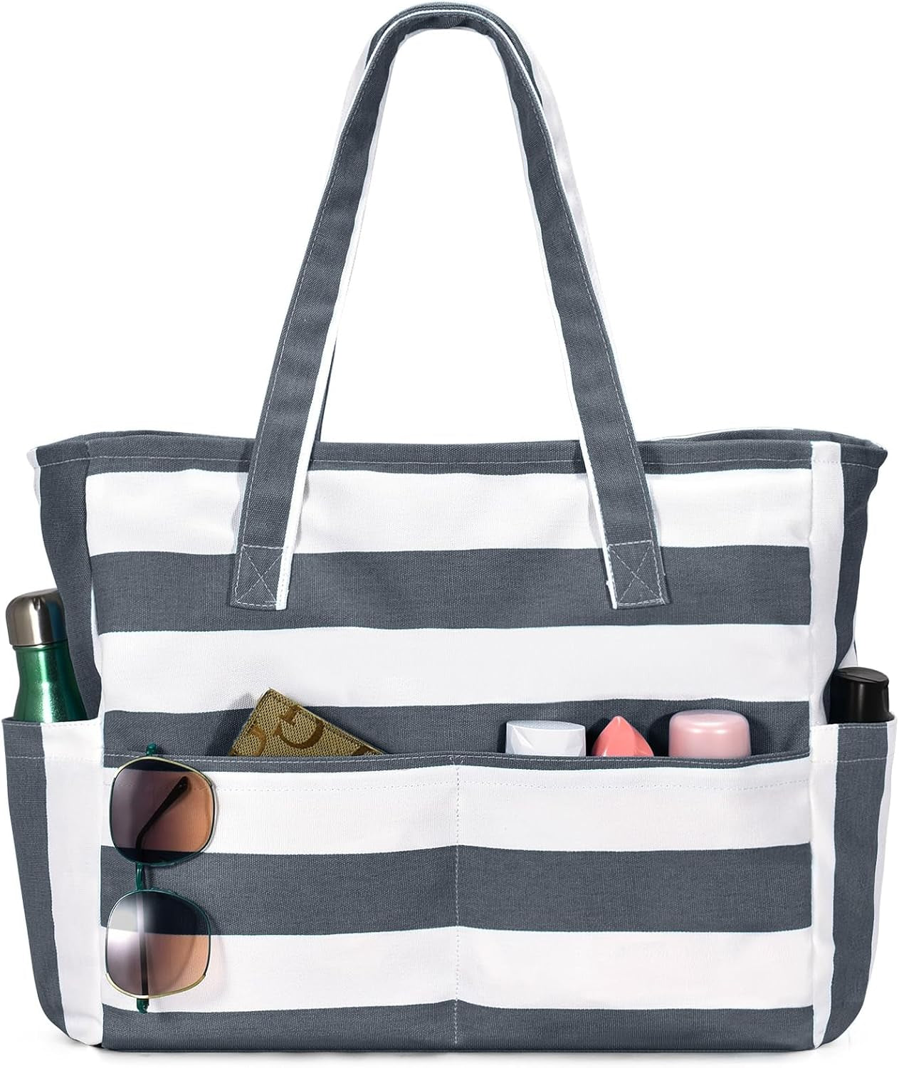 Large Beach Bag with 8 Pockets, Waterproof Beach Bags for Women, Sandproof Summer Beach Tote Bag Holiday Essentials Shopping Bag Travel Bag Handbags for Pool Gym