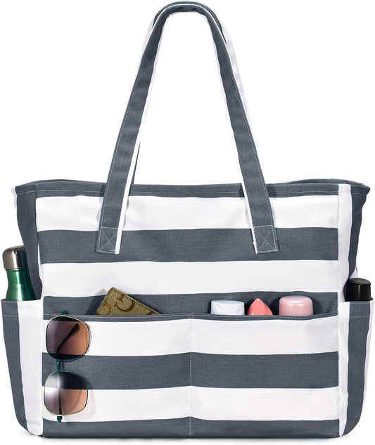 Large Beach Bag with 8 Pockets, Waterproof Beach Bags for Women, Sandproof Summer Beach Tote Bag Holiday Essentials Shopping Bag Travel Bag Handbags for Pool Gym