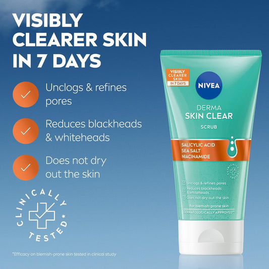 Derma Skin Clear Scrub (150Ml), Exfoliating Face Scrub, Salicylic Acid Face Wash Enriched with Niacinamide to Unclog Pores and Refine Textures, for Blemish-Prone Skin
