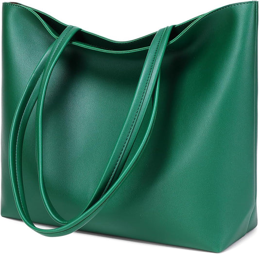 Ladies Tote Bags Simple PU Leather Handbags Work School Shopping Bags for Women with Zip and Inner Pocket