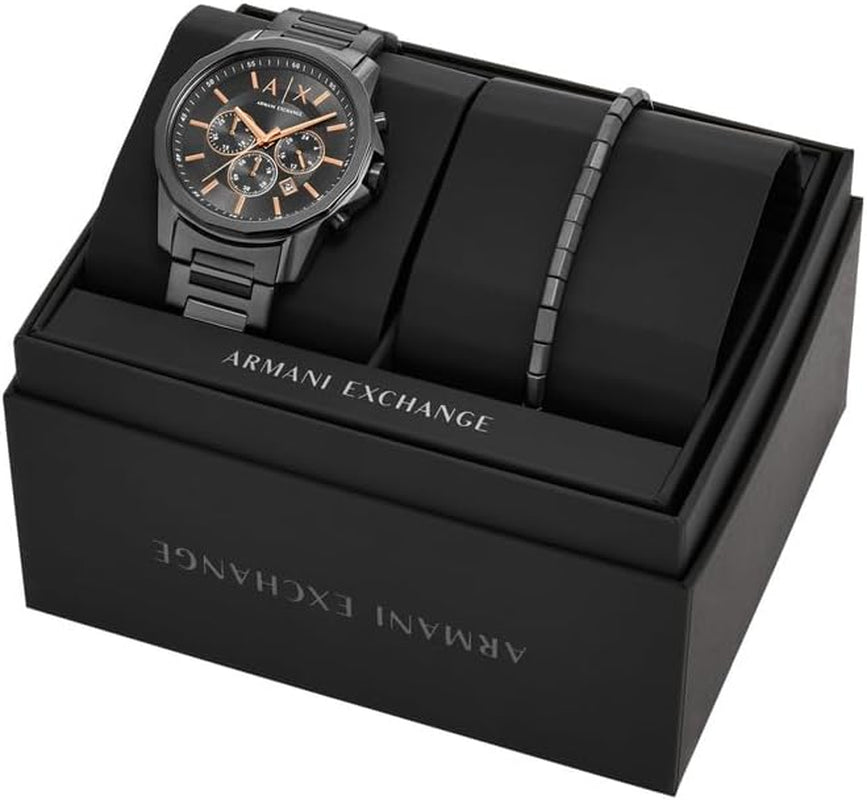 Armani Exchange Men'S 44MM Gun-Metal Stainless Steel Watch, AX7170SET