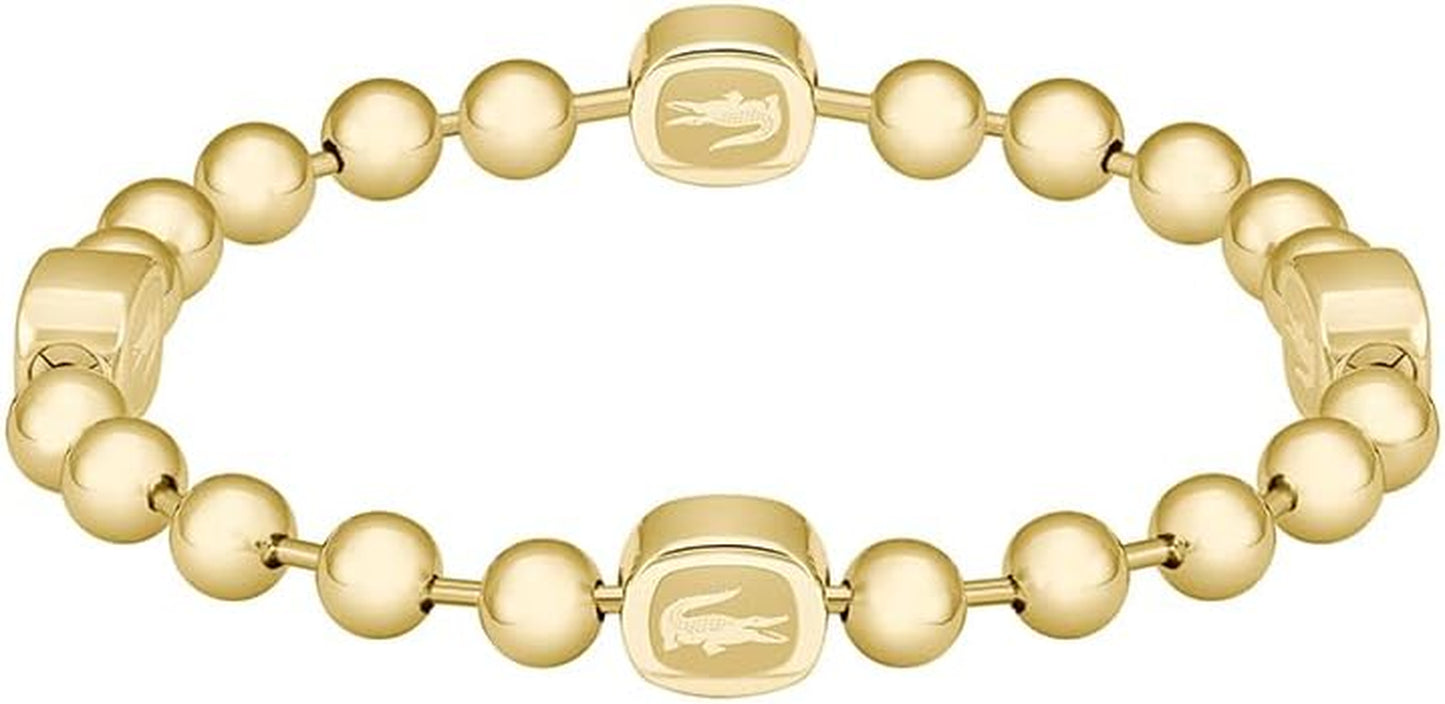 Lacoste Men'S VIGOR Collection Beaded Bracelet in Stainless Steel and Yellow Gold