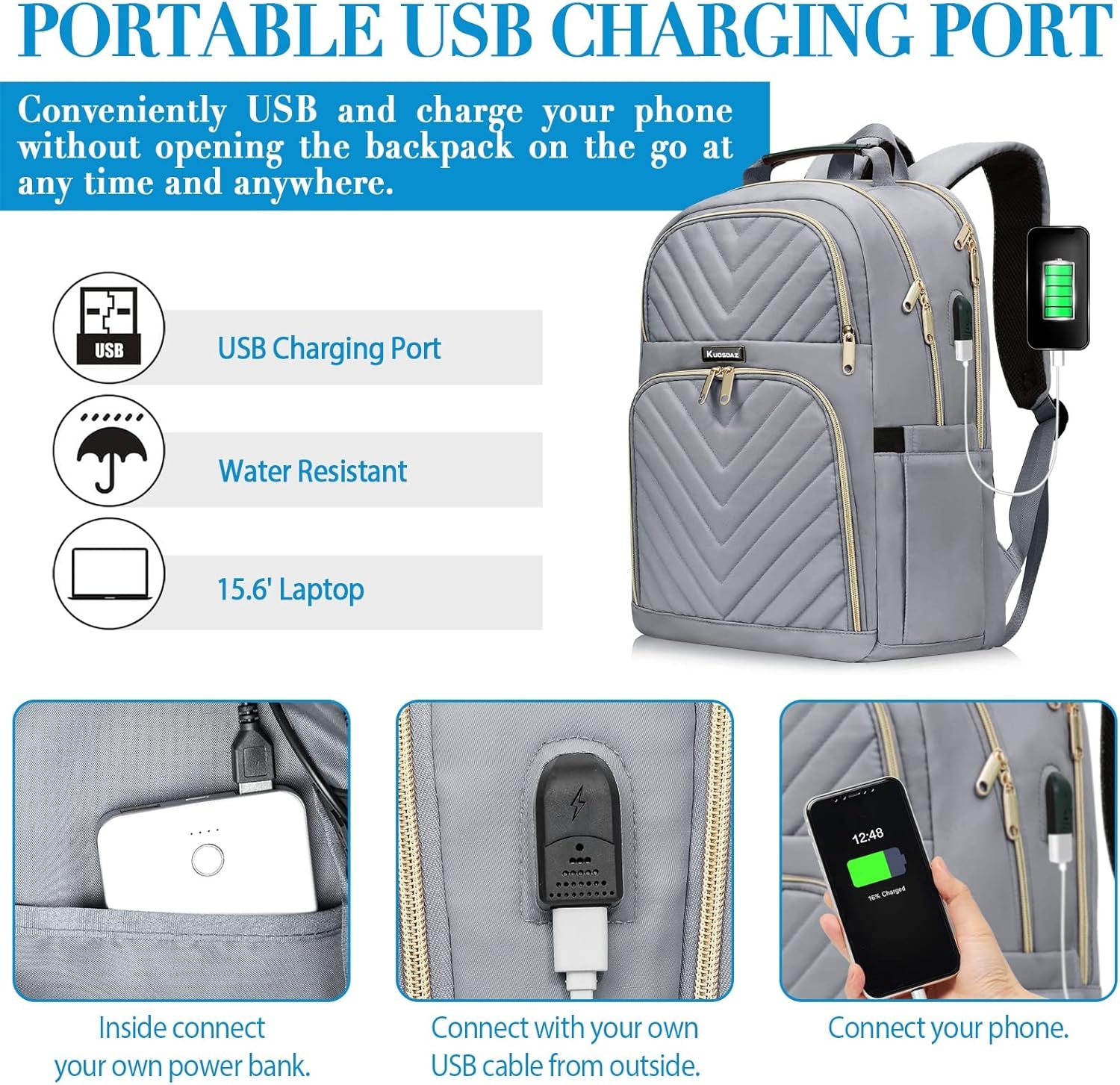 Backpack Women'S 15.6 Inch School Backpack Girls Teenagers with Charging Port for Lapptop Work Waterproof Backpack College Travel Business Everyday Women School Grey