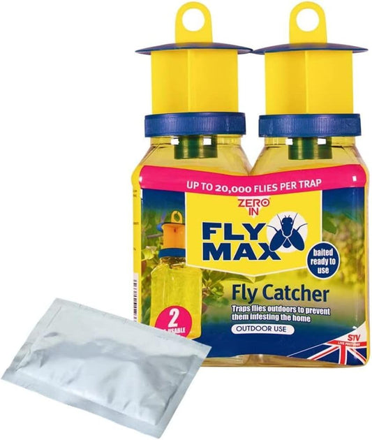 Outdoor Fly Trap - Ready-Baited Fly Catcher, Twin Pack - Non-Toxic, Insect Trap to Attract & Trap Bugs - Suitable for Garden & Outdoor Use, Lasts up to 2-3 Weeks