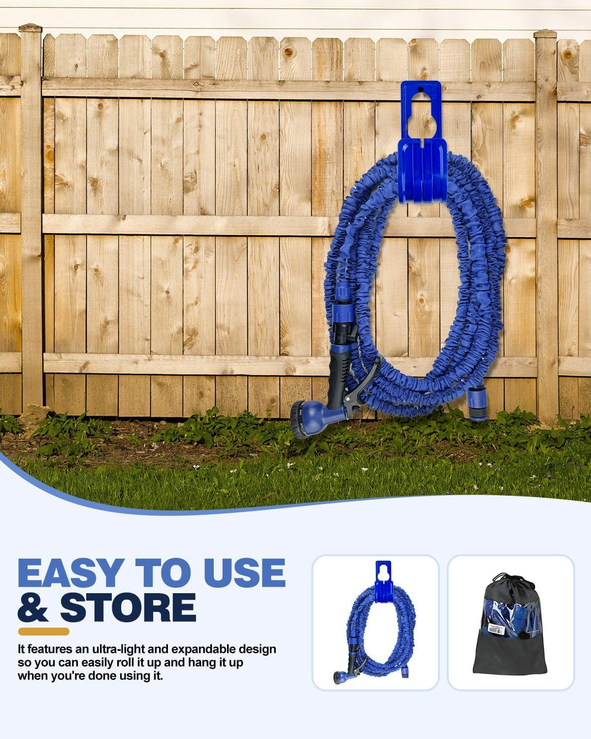 Expandable Garden Hose Pipe - 100FT Flexible Expanding Magic Hose with 3/4", 1/2" Fittings, 8 Function Spray Nozzle, Anti-Leakage - Heavy Duty Water Hose for Spring/Summer (Blue, 100FT)