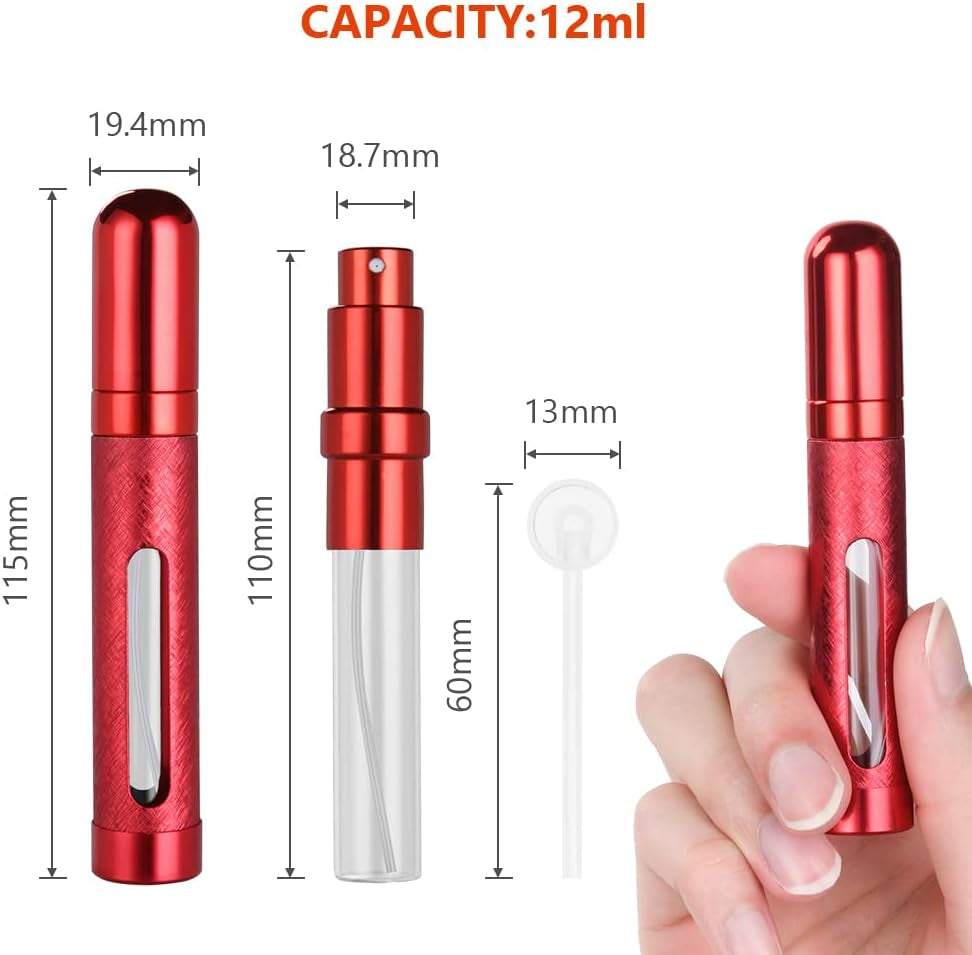 Perfume Atomiser Bottles, 5Pcs 12Ml Refillable Perfume Atomizer Empty Spray Bottles, Travel Fine Mist Fragrance Bottle with Window, Portable Purse Pocket Handbag Perfume Bottle for Men and Women