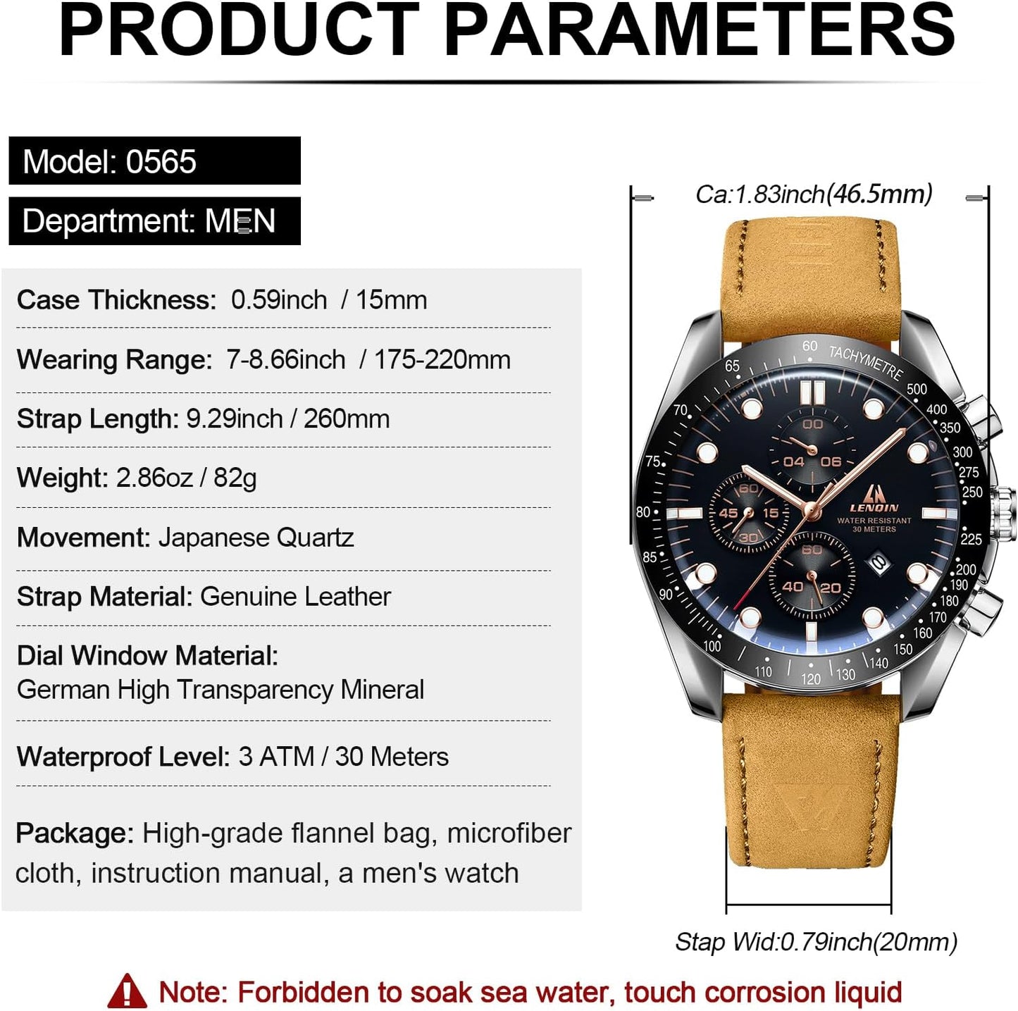 Mens Watches Analog Quartz Watches for Men 30M Waterproof Men'S Wrist Watch with Date Leather Band No Chronograph