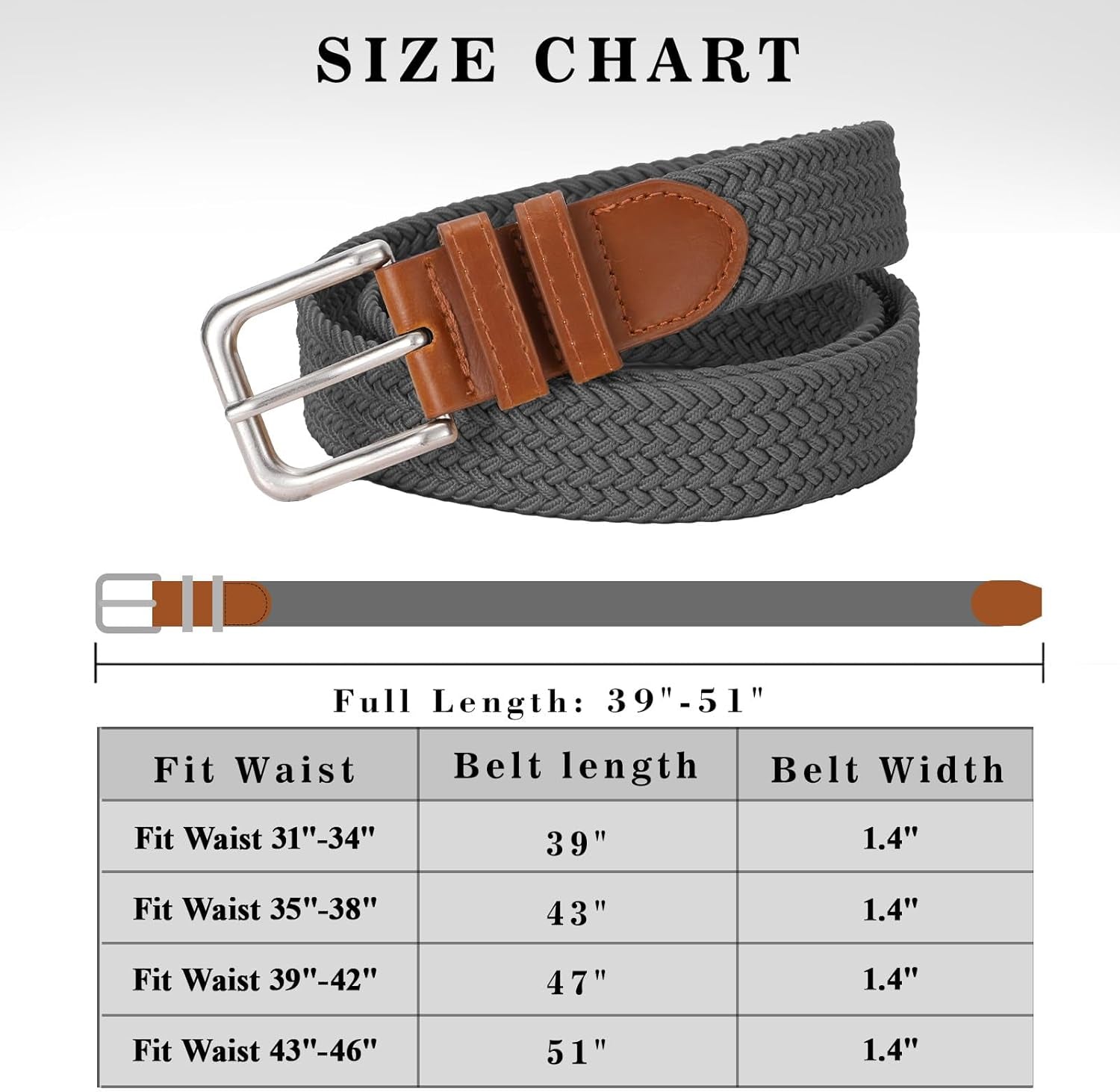 Mens Belt Elastic Belts for Men Stretch Braided Fabric Belts Casual Black Woven Golf Belt for Jeans