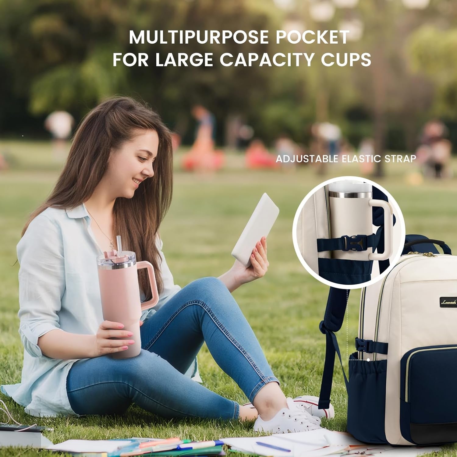 Laptop Backpack for Women with Pouch Pocket for Large Capacity Cup,17.3Inch Backpack Womens Travel Backpack, Waterproof Laptop Computer Bag for Work Business Backpack College Teacher