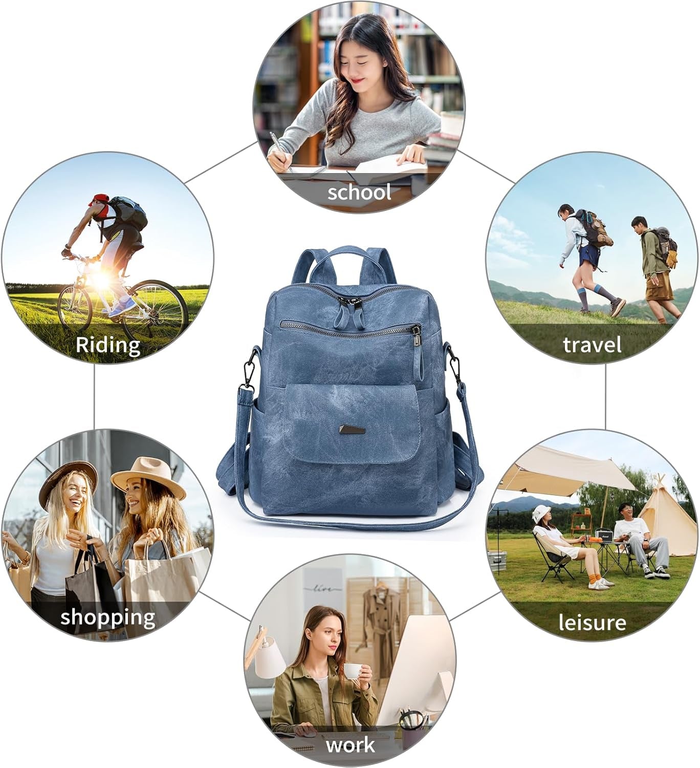 Women Backpack Waterproof Anti-Theft Lightweight PU Fashion Travel Multipurpose Convertible Purse Shoulder Bag Handbag Backpack