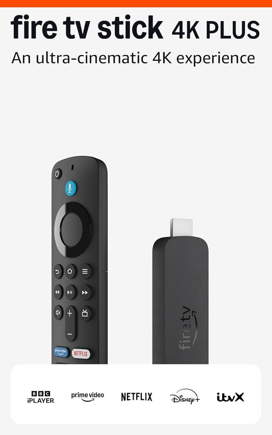 Fire TV Stick 4K plus Streaming Device, Supports Wi-Fi 6, Dolby Vision/Atmos, HDR10+, Find TV Programmes Faster with Alexa+