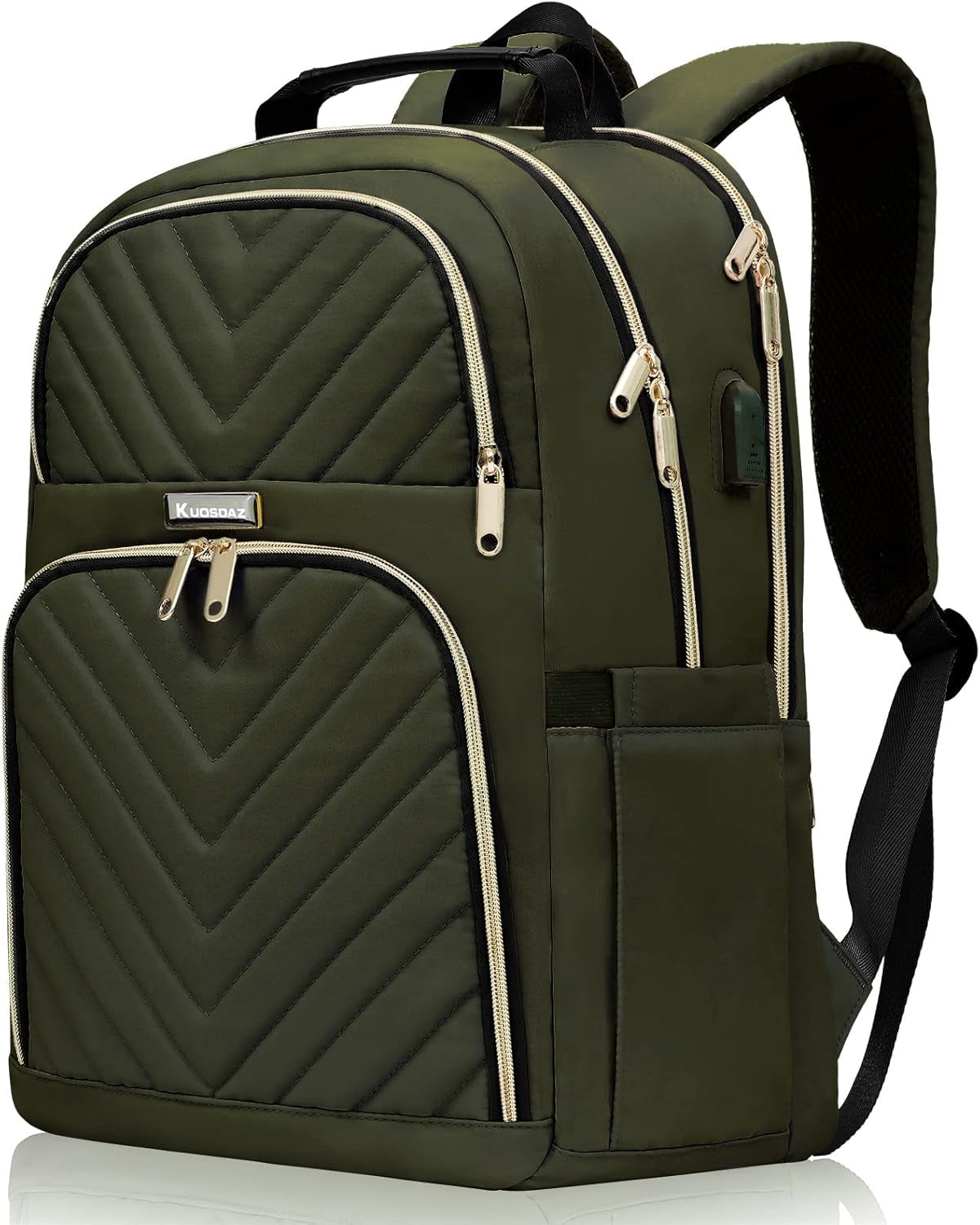 Women'S Backpack, 15.6 Inch School Backpack for Girls, Teenagers with Charging Port, Laptop Backpack, Stylish Daypack, Waterproof for School, University, Travel, Work, Olive Green
