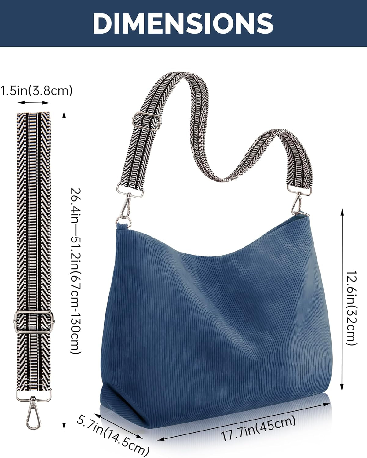 Corduroy Tote Bag for Women with Zipper, Large Capacity Shoulder Bags with Adjustable Strap and Pockets Waterproof Handbag for Work School Shopping Travel College