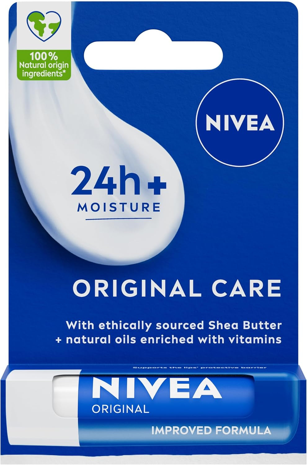Lip Balm Original Care (4.8G) Lip Balm Deeply Hydrates Lips for 24H+, with 100% Natural Origin Ingredients, Shea Butter, and Vitamins, Lip Care