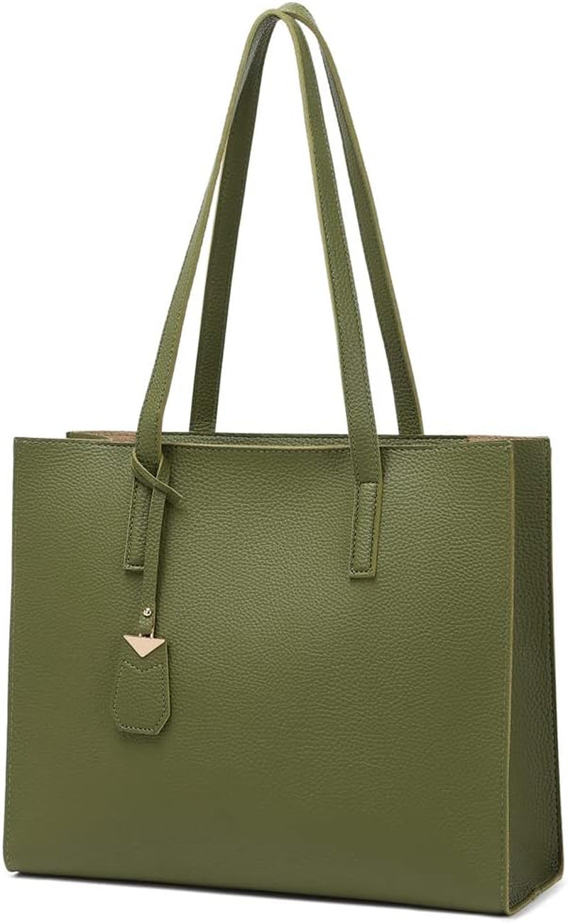 Women'S Tote Bag Large Handbag Soft Leather Simple Shoulder Bag with Zipper for School Work Leisure (A-Green)
