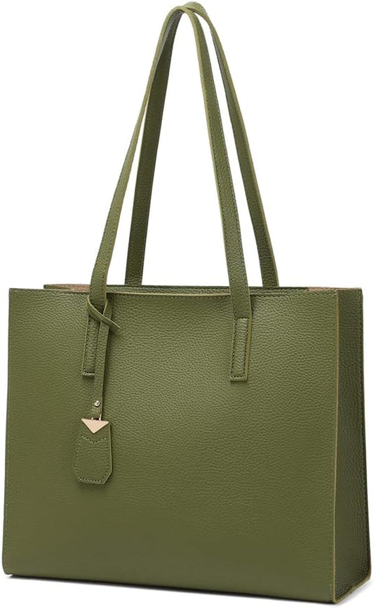 Women'S Tote Bag Large Handbag Soft Leather Simple Shoulder Bag with Zipper for School Work Leisure (A-Green)