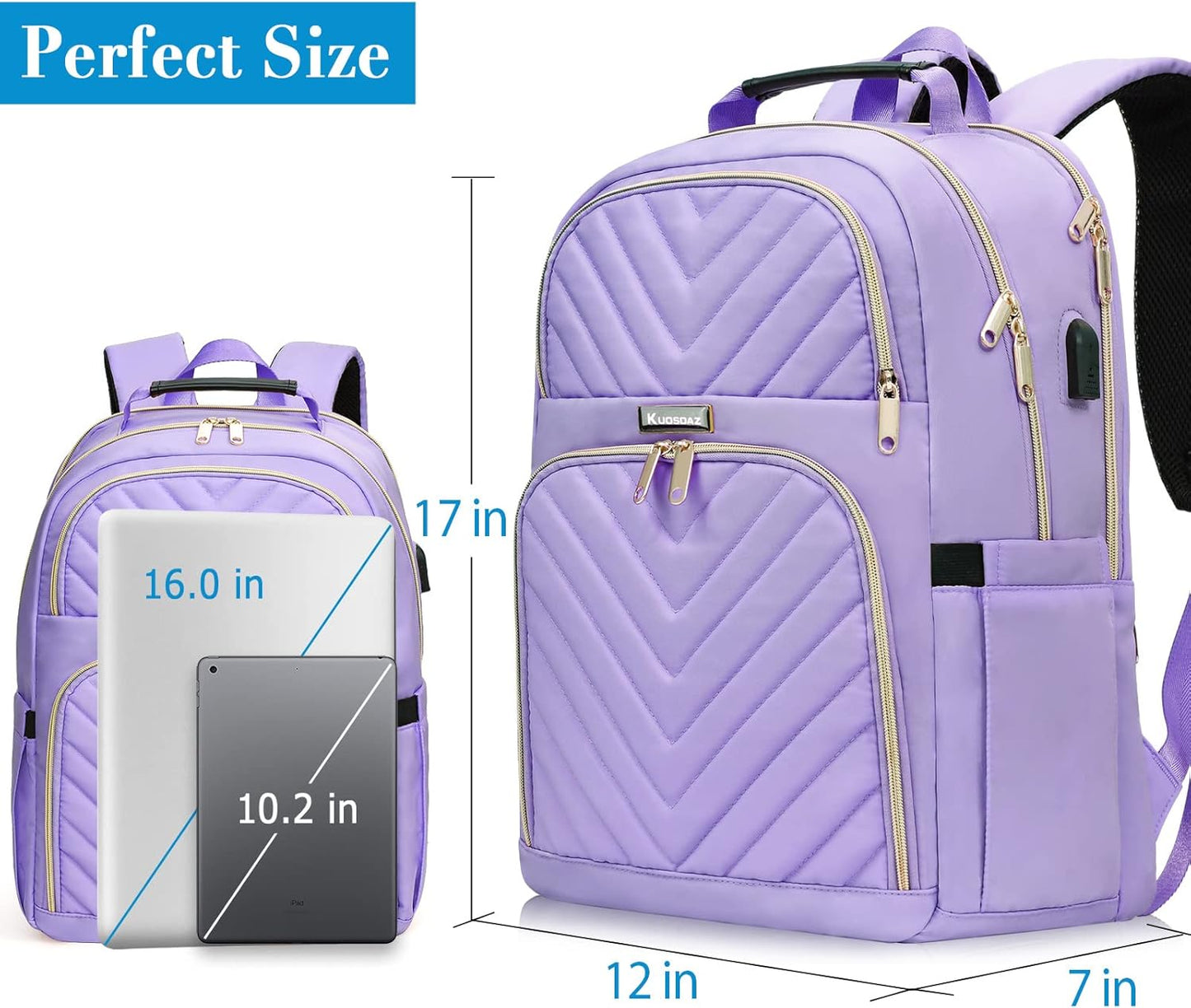 Laptop Backpack for Women, School Backpack for Teens, 15.6 Inch Large Fashion College Bookbag for Girls with Charging Port, Women Work Travel Back Pack Purse Casual Daypacks, Purple