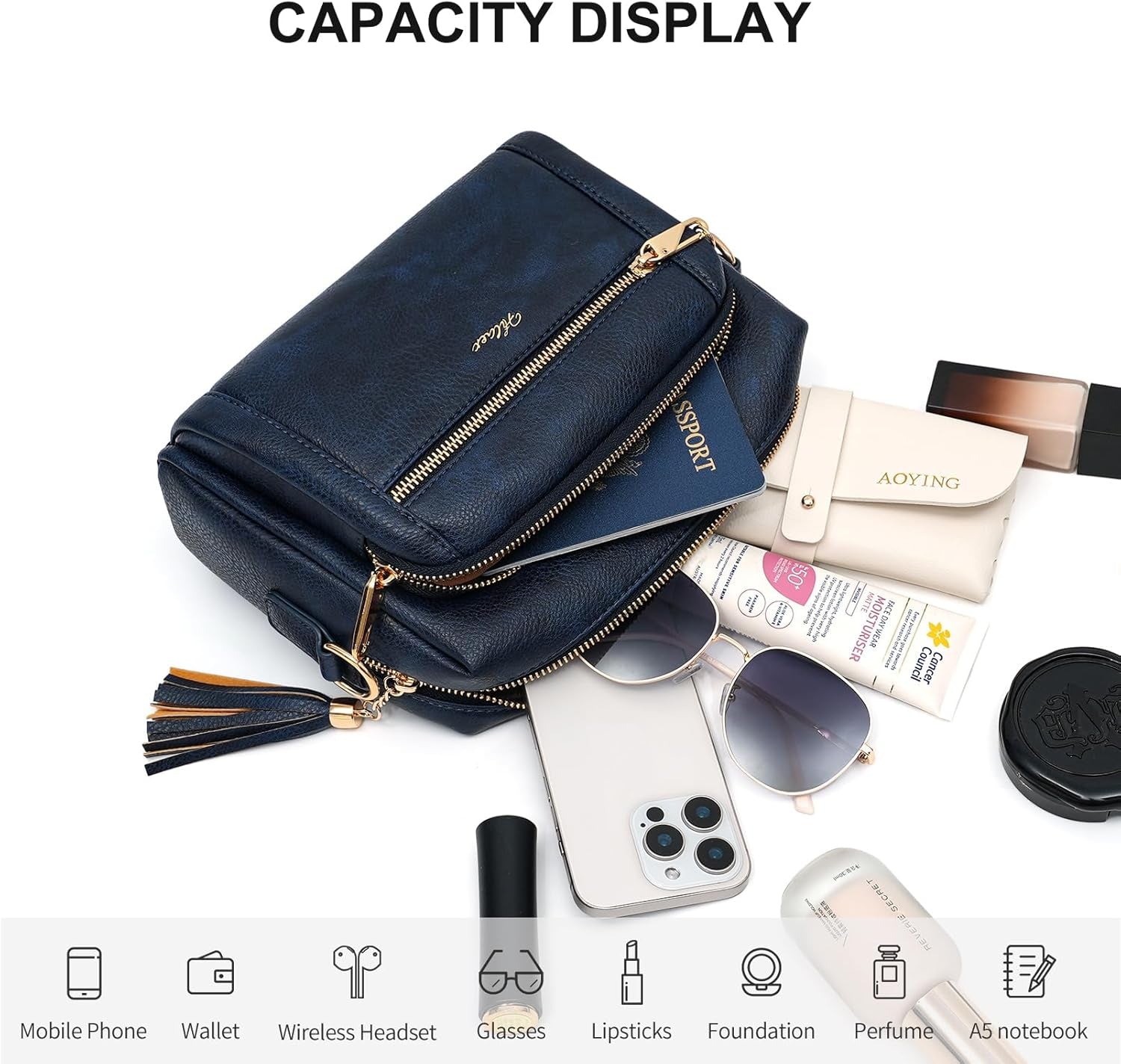 Women'S Cross Body Bags, Crossbody Bags for Women with Anti-Theft Function 4 Zip Compartments Women Shoulder Handbags with Adjustable Wide Strap
