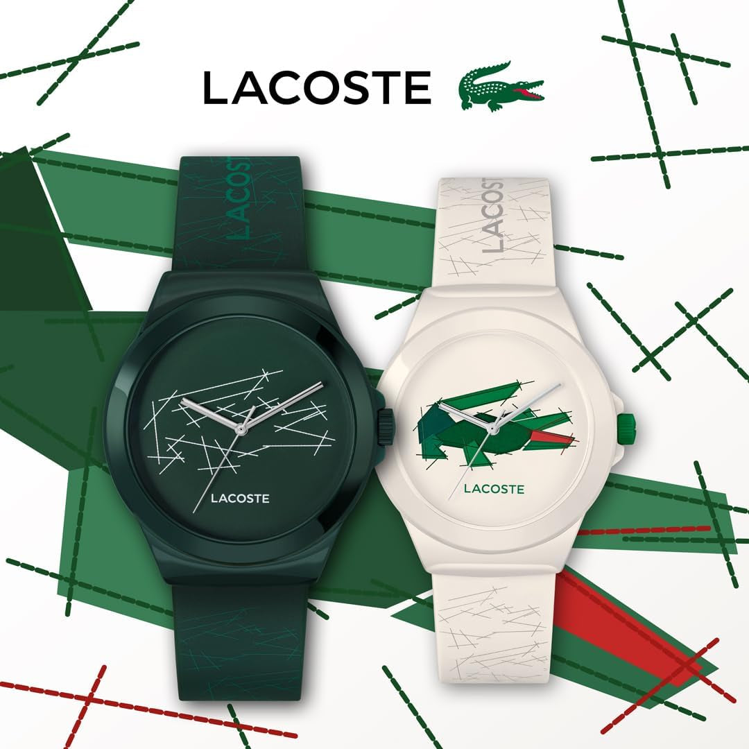 Lacoste Three Hand Quartz Movement Watch for Men and Women NEOCROC Collection with Green Silicone Bracelet - 2011391