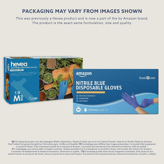 Blue Disposable Nitrile Gloves, Powder-Free, Size M, Pack of 100