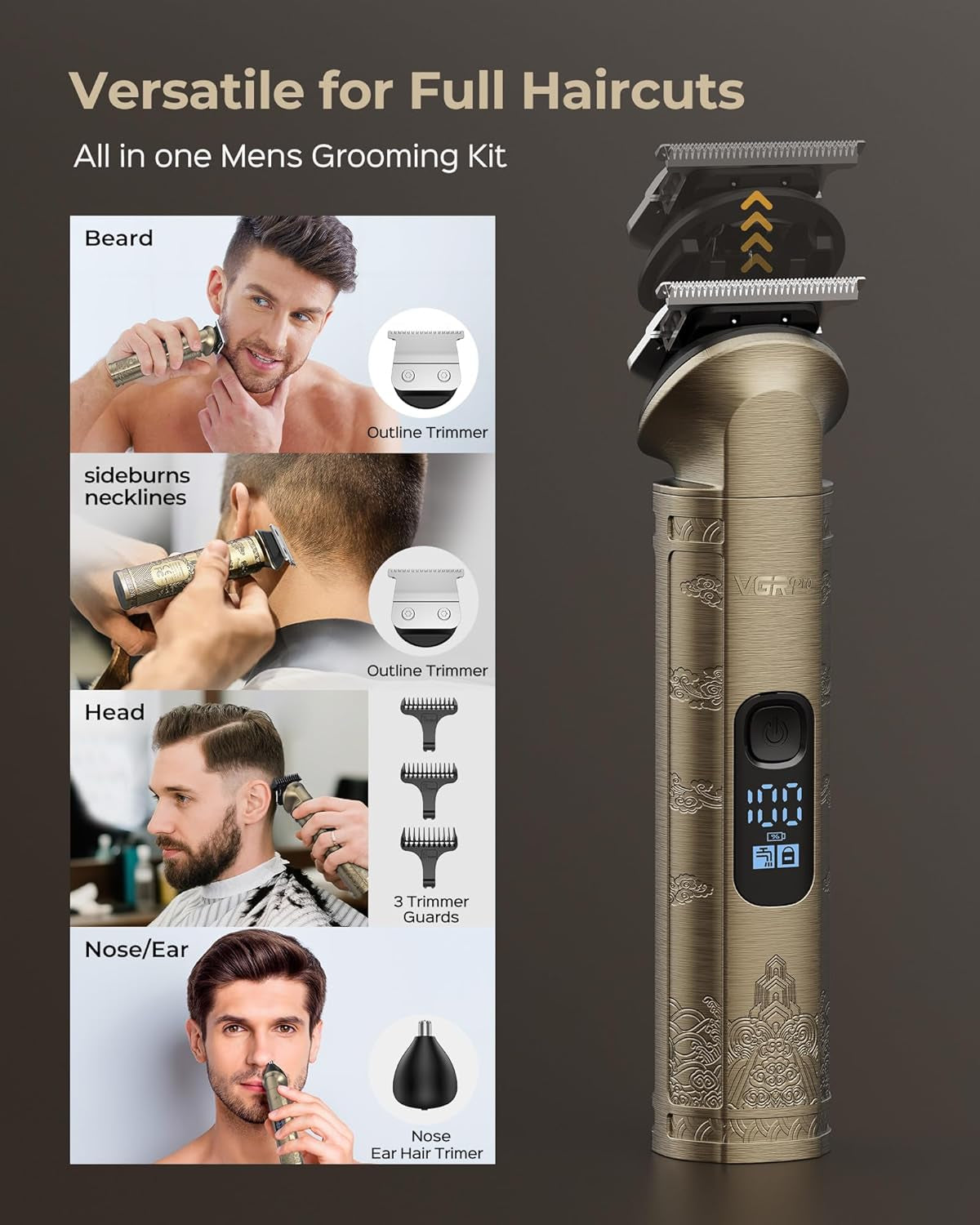 Hair Clippers & Trimmers Set for Men Professional, Waterproof Electric Razor Foil Shaver for Men Face Beard, Cordless for Hair Cutting, 4-Speed Setting, LED Battery Display, Home Use