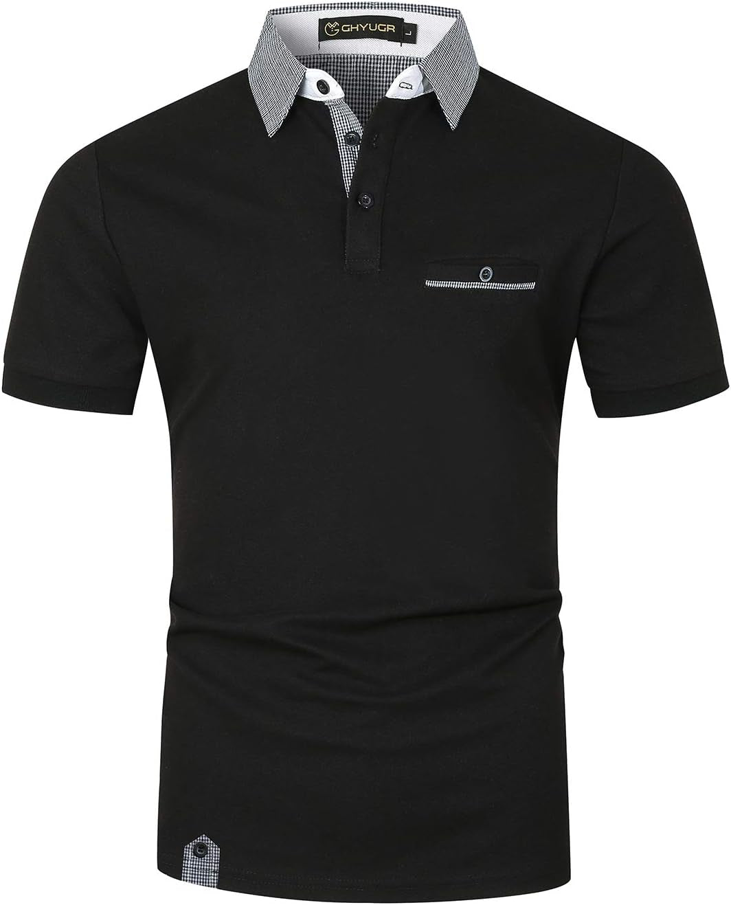 Men'S Short Sleeve Polo Shirts Classic Plaid Splice Golf Tennis T-Shirt