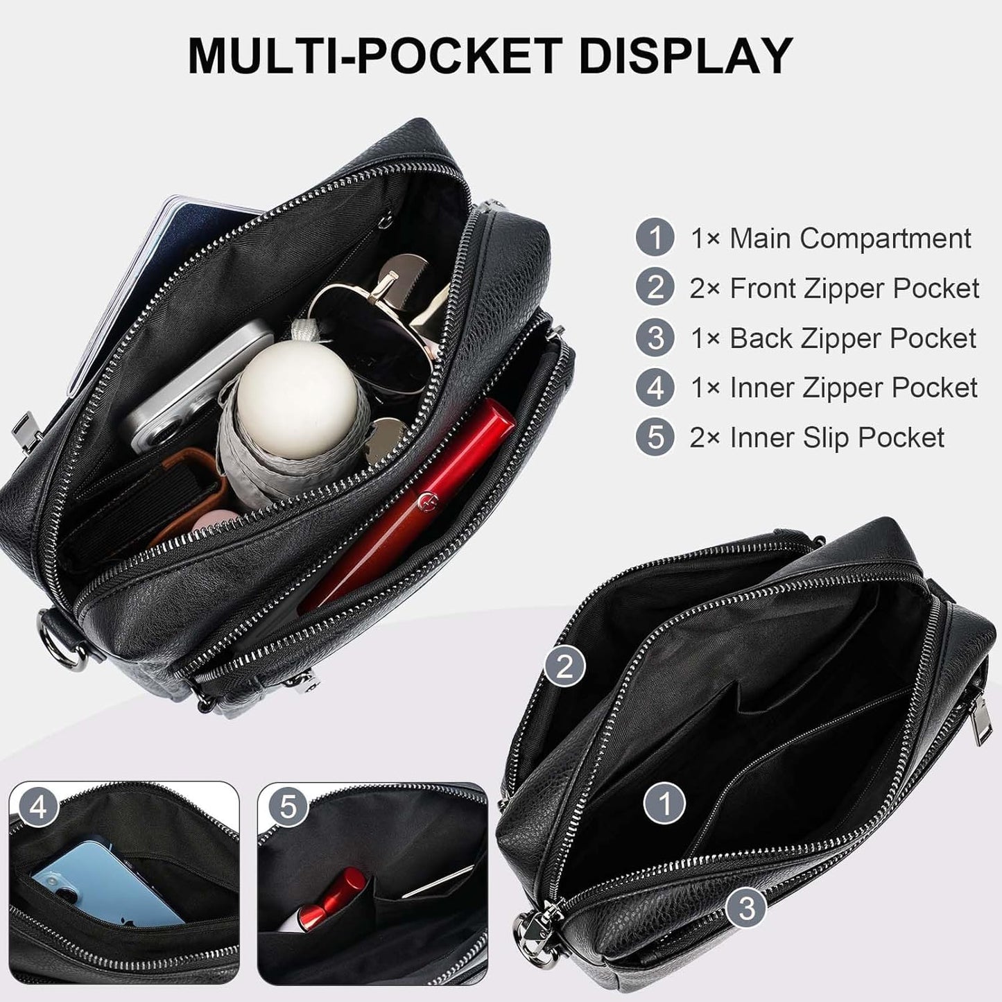 Women'S Cross Body Bags, Crossbody Bags for Women with Anti-Theft Function 4 Zip Compartments Women Shoulder Handbags with Adjustable Wide Strap