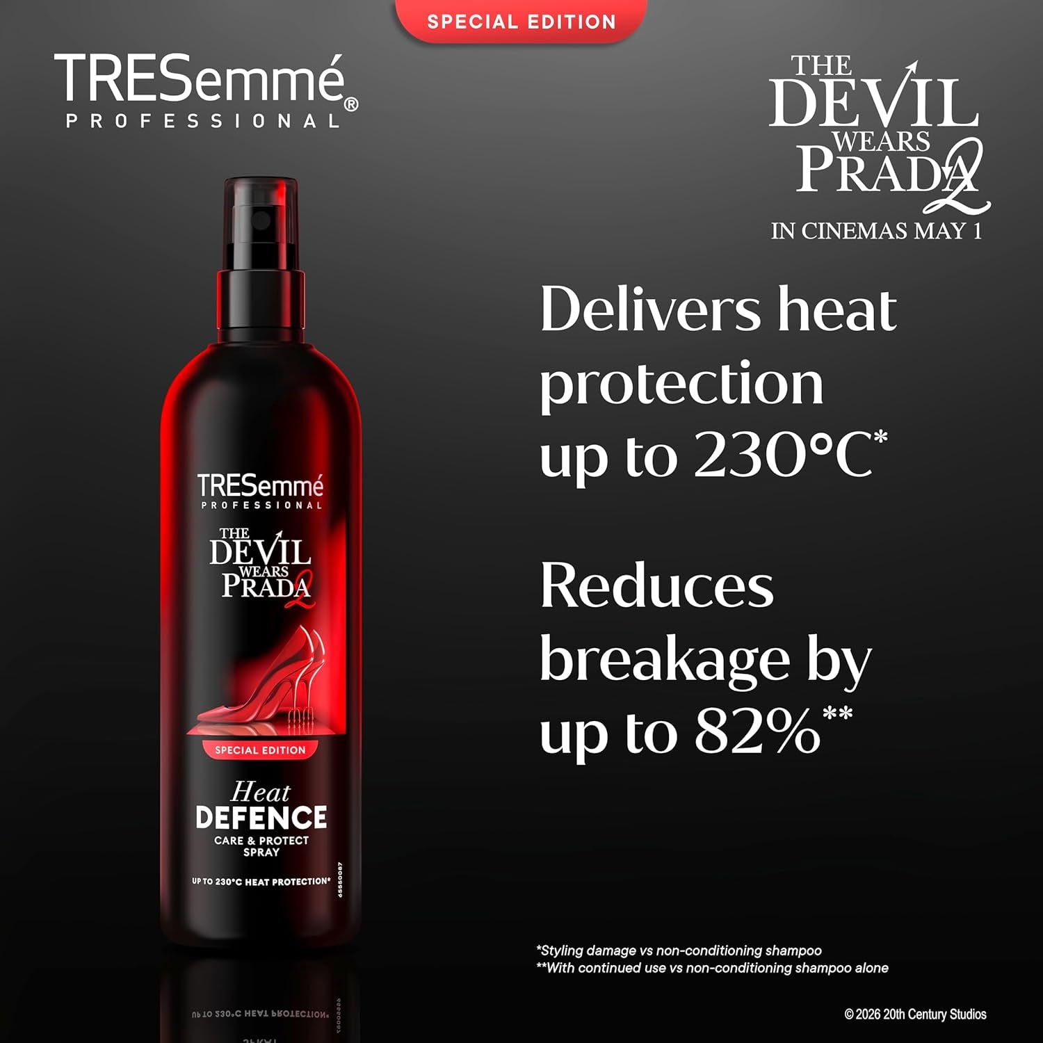 Tresemme Devil Wears Prada 2 Special-Edition Heat Protect Heat Defence Spray Hair Spray up to 230°C* for All Hair Types 270 Ml