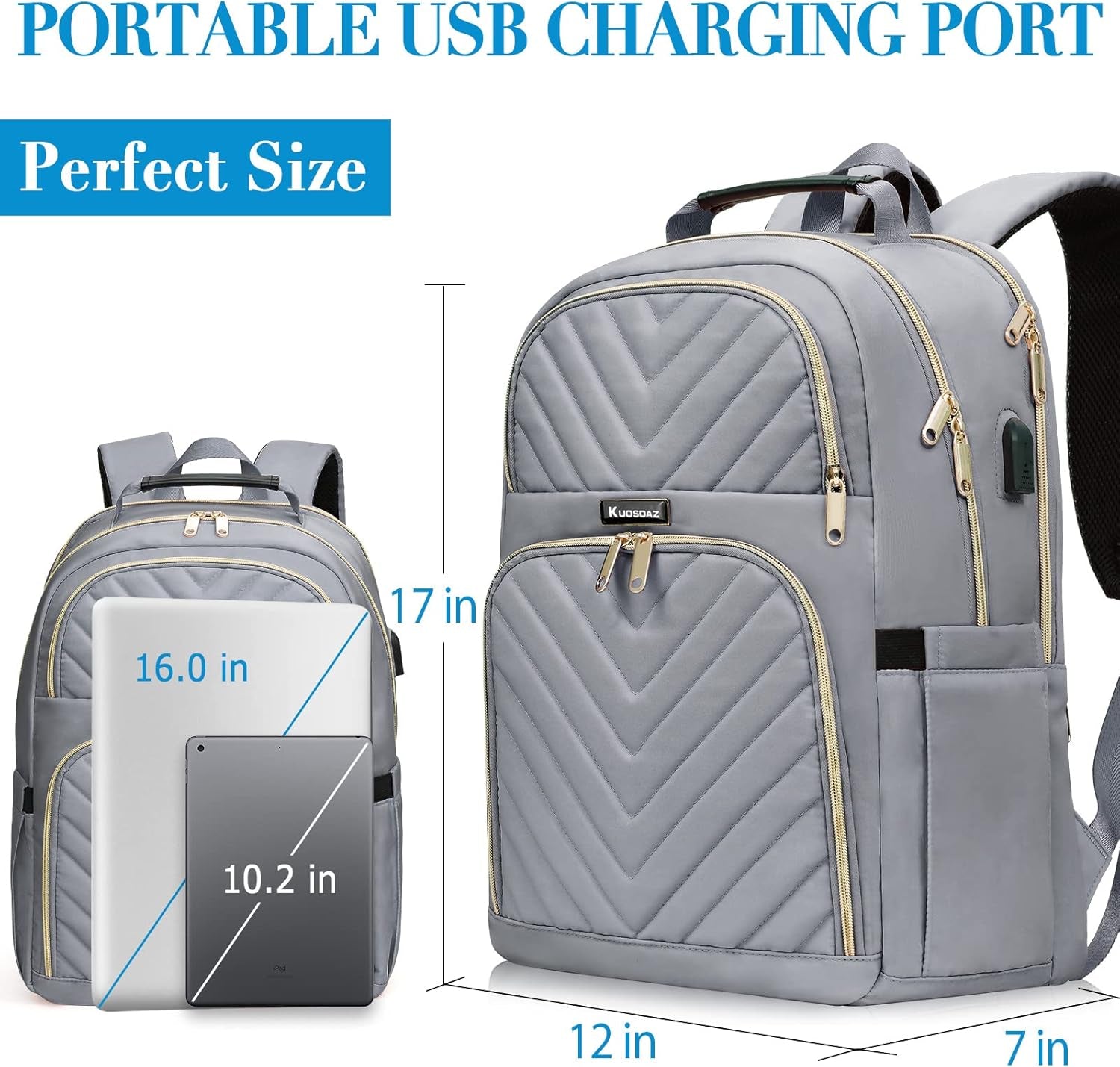 Backpack Women'S 15.6 Inch School Backpack Girls Teenagers with Charging Port for Lapptop Work Waterproof Backpack College Travel Business Everyday Women School Grey