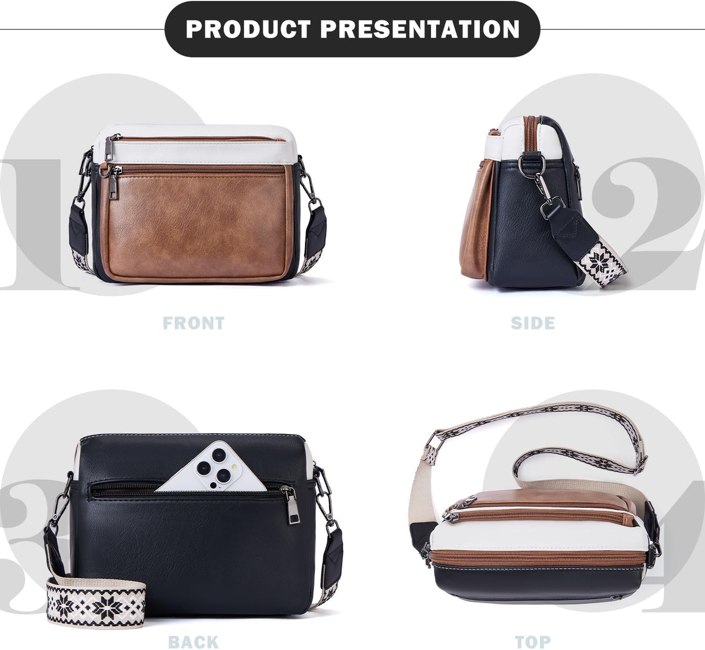 Cross Body Bag Women,Crossbody Bags for Ladies,Pu Leather Medium Shoulder Handbags Built in Wallet Adjustable Wide Shoulder Straps