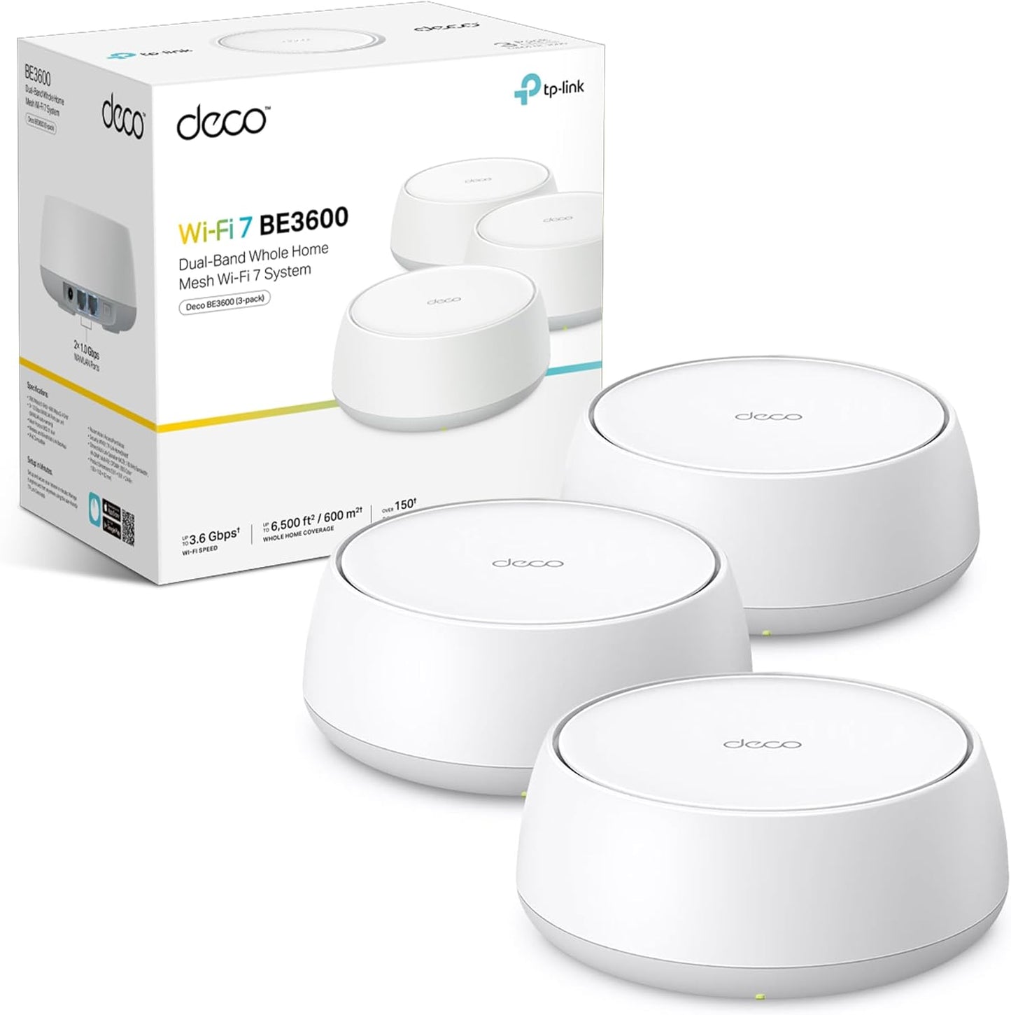 Deco Be3600(3-Pack) Mesh Wifi 7 System, Dual-Band AI Roaming Router, MLO, 4K-QAM, Homeshield, Whole Home Coverage, 150+ Devices Connection, Extender Booster, VPN, Google Home/Alexa