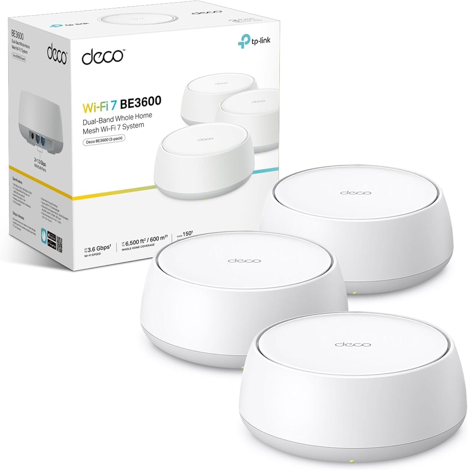 Deco Be3600(3-Pack) Mesh Wifi 7 System, Dual-Band AI Roaming Router, MLO, 4K-QAM, Homeshield, Whole Home Coverage, 150+ Devices Connection, Extender Booster, VPN, Google Home/Alexa