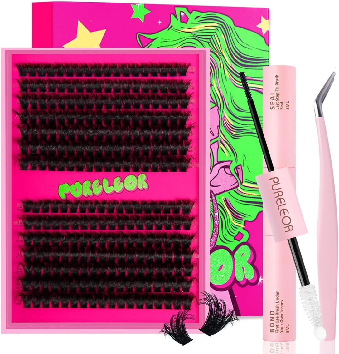 Cluster Lashes Kit Eyelashes Fluffy 80D Set Including Bond and Seal Tweezers DIY Individual Lash Clusters at Home False Eyelash Extension(10Mm 12Mm 14Mm 16Mm)