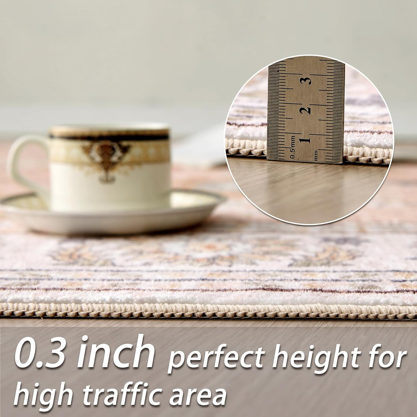 Machine Washable Rug Vintage Area Rug for Living Room Non-Slip Traditional Rug Carpet for Office Kitchen Dining Blush 120X170Cm