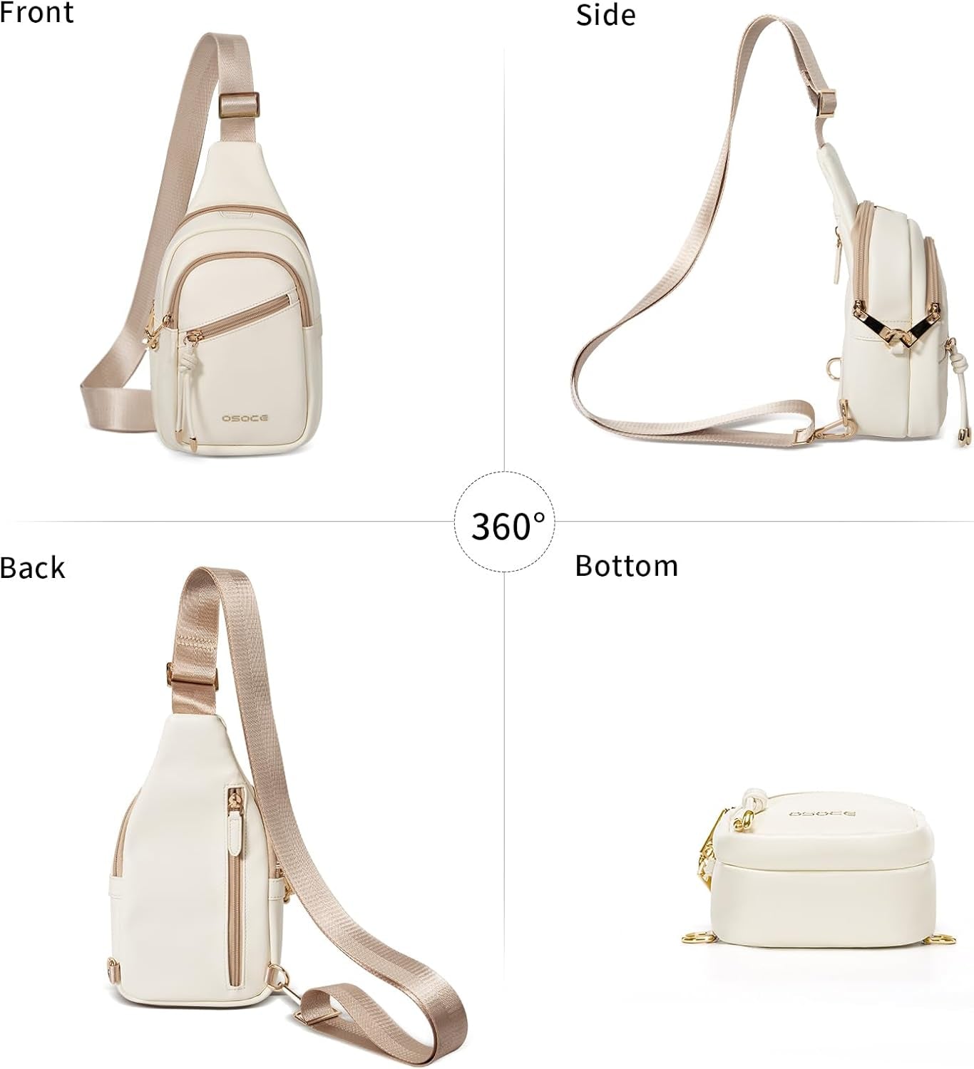 Crossbody Bag with Anti-Theft Crossbody Bag Women Rfld Pocket, Small Shoulder Bag with Anti-Theft Zipper Clips, Adjustable Strap, Perfect for Shopping and Travel（White）