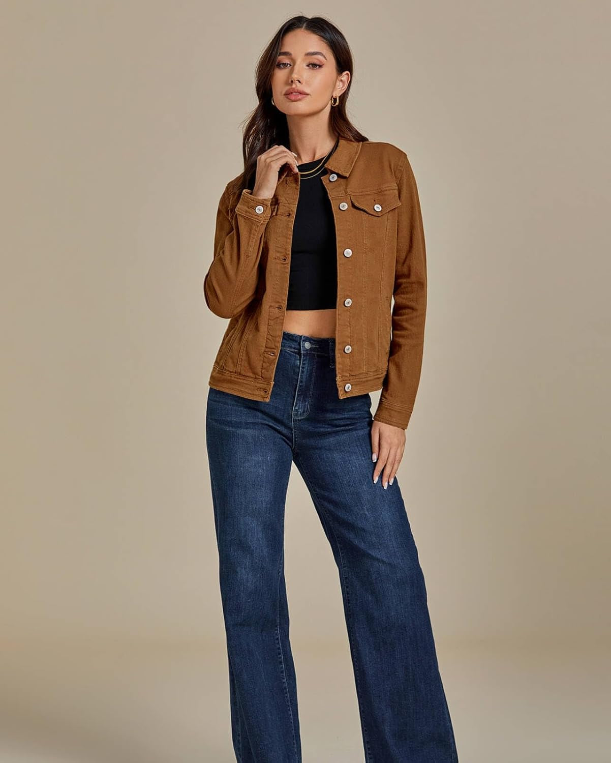 Women'S Denim Jackets Button down Stretch Boyfriend Jean Jacket