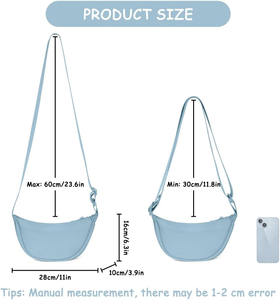 Crescent Bag, Nylon Dumpling Bag for Women, Hobos Crossbody Bag with Adjustable Strap, Women'S Casual Messenger Bag, Solid Color Chest Bag Shoulder Bag for Daily Use