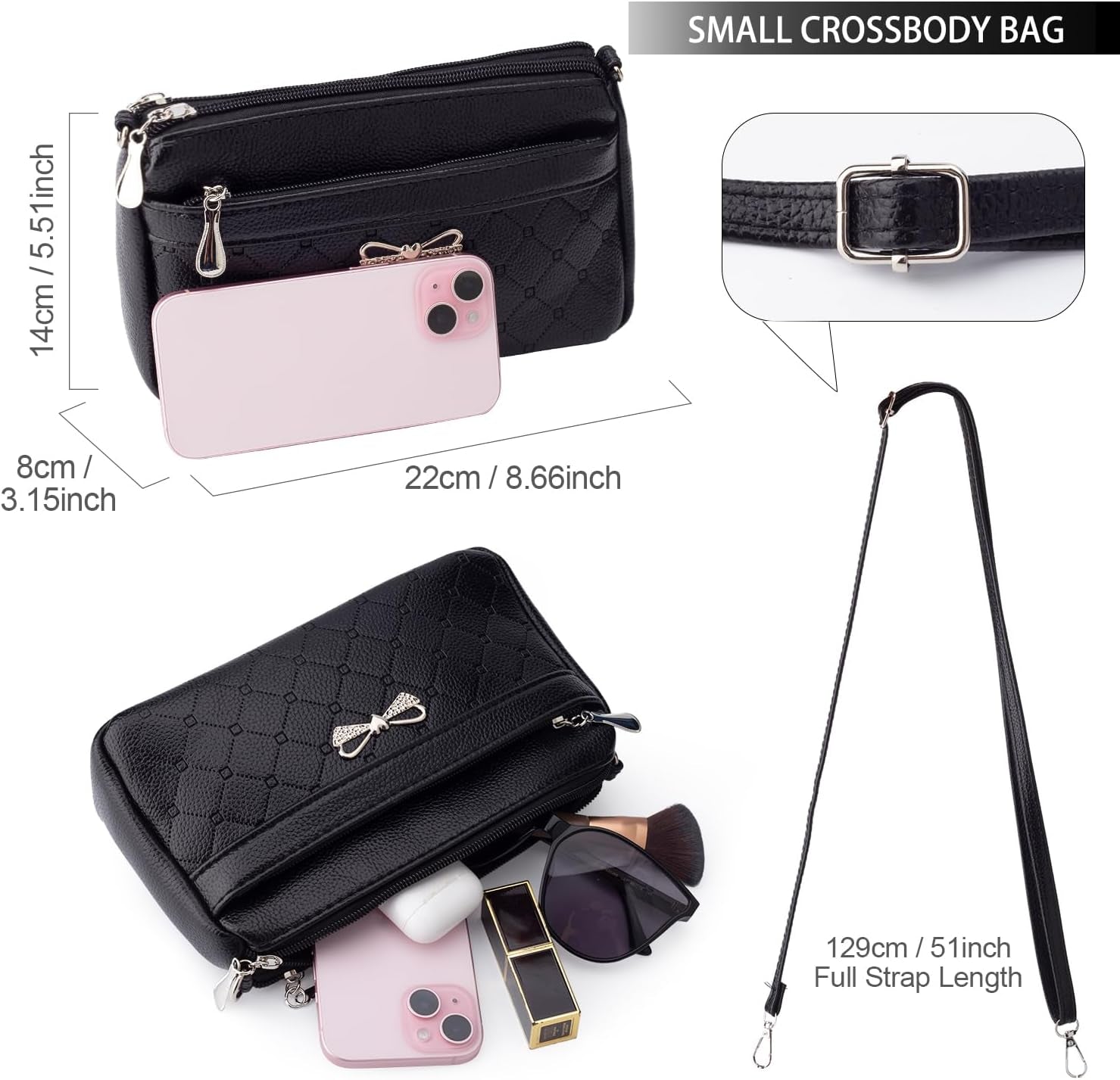 Women Handbags Shoulder Bags Small Square Soft PU Leather Cross Body Ladies Bags Elegant Butterfly Decoration