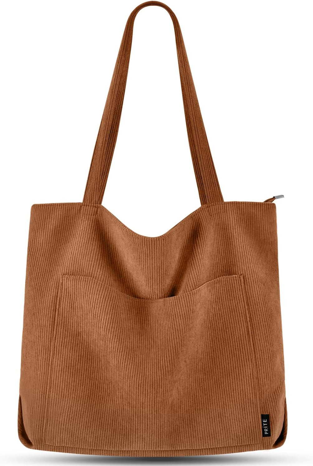 Corduroy Tote Bag for Women Large Shoulder Bag with Zipper and Pockets for College School Work Travel Shopping (Brown 2)