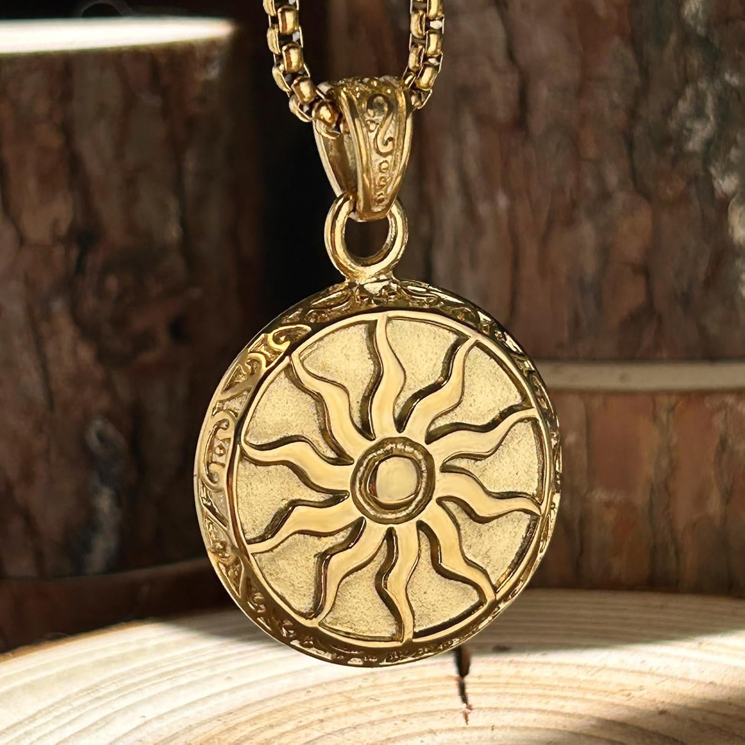 Greek Jewellery Sun Star Amulets Pendant Necklace for Men Vintage Protective Jewelry,Lucky Charm with Chain
